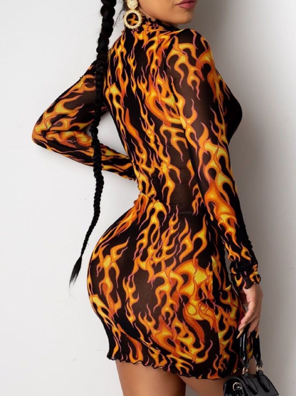 Bear Dance Orange Fire Flame Bodycon Dress Medium